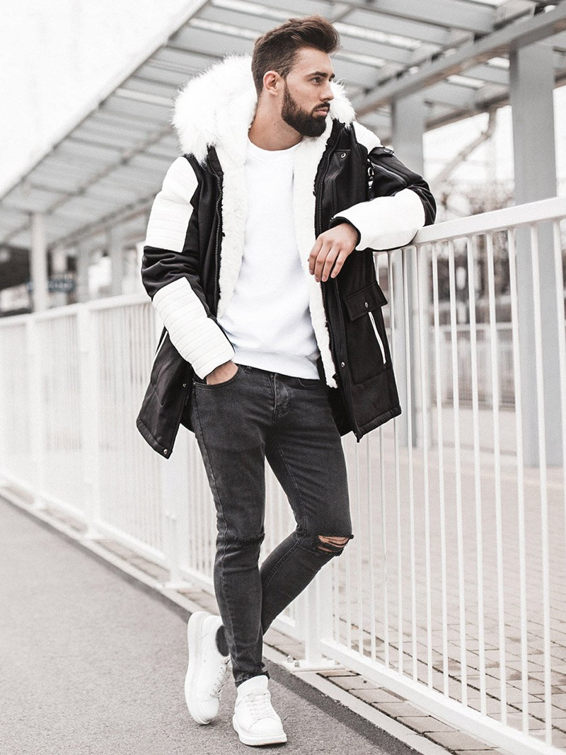 Vīriešu parka melni-balta OZONEE O/5832Z