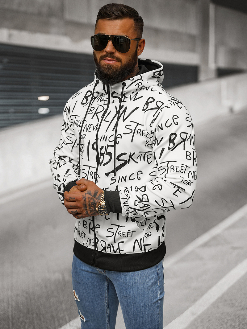 Vīriešu džemperis ar kapuci balta OZONEE JS/8B1175/1