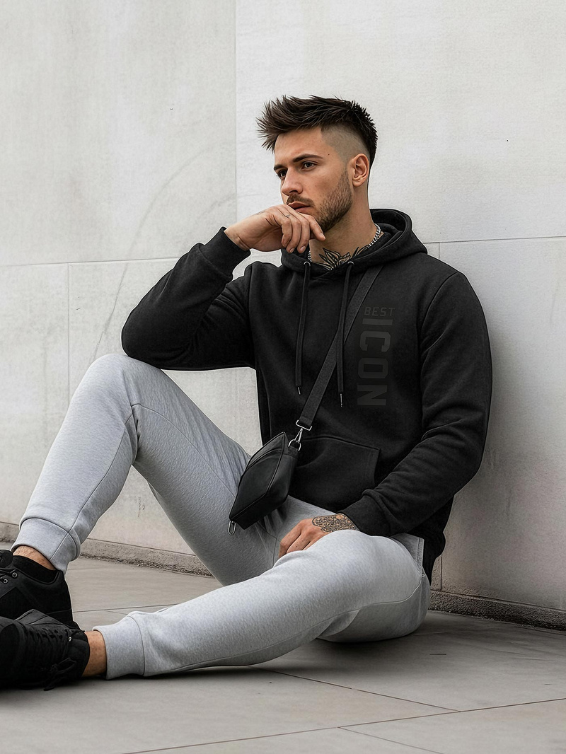 Vīriešu džemperis ar kapuci melna OZONEE JS/8B1973/3