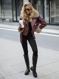 Sieviešu ādas jaka bordosarkans OZONEE JS/61M8512/6