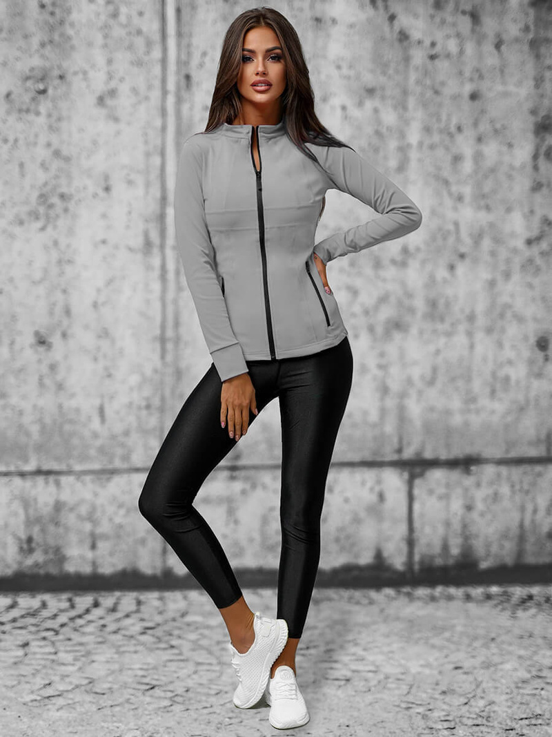 Sieviešu džemperis ar rāvējslēdzēju pelēks OZONEE JS/HD151/3Z