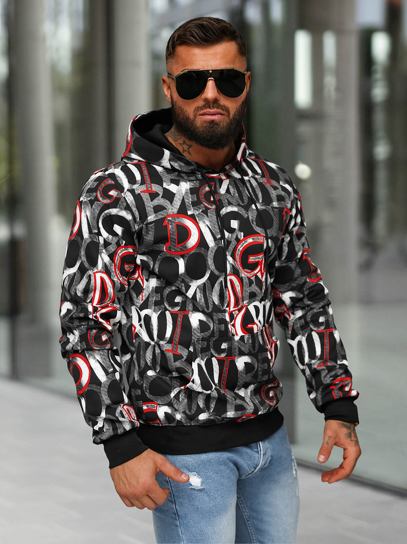 Vīriešu džemperis ar kapuci melns OZONEE JS/8B1237/3