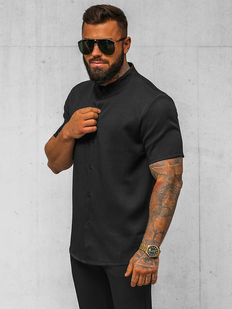 Vīriešu krekls ar īsām piedurknēm melns OZONEE O/Y972T