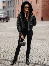 Sieviešu ādas jaka melna OZONEE O/G125