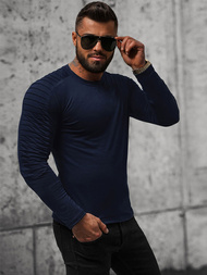 Vīriešu t-krekls ar garām piedurknēm tumši zils OZONEE O/B262