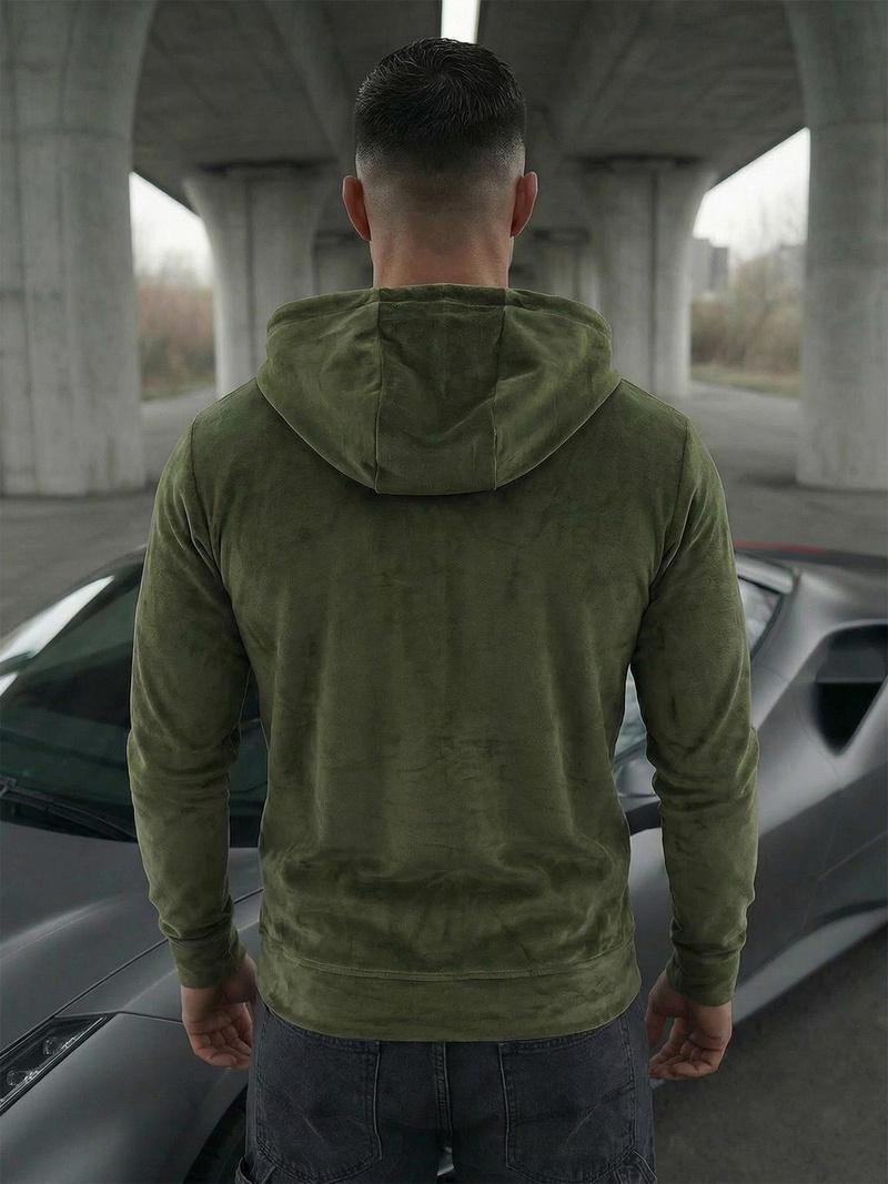 Vīriešu velūra džemperis ar kapuci haki OZONEE JS/8B1168/29Z