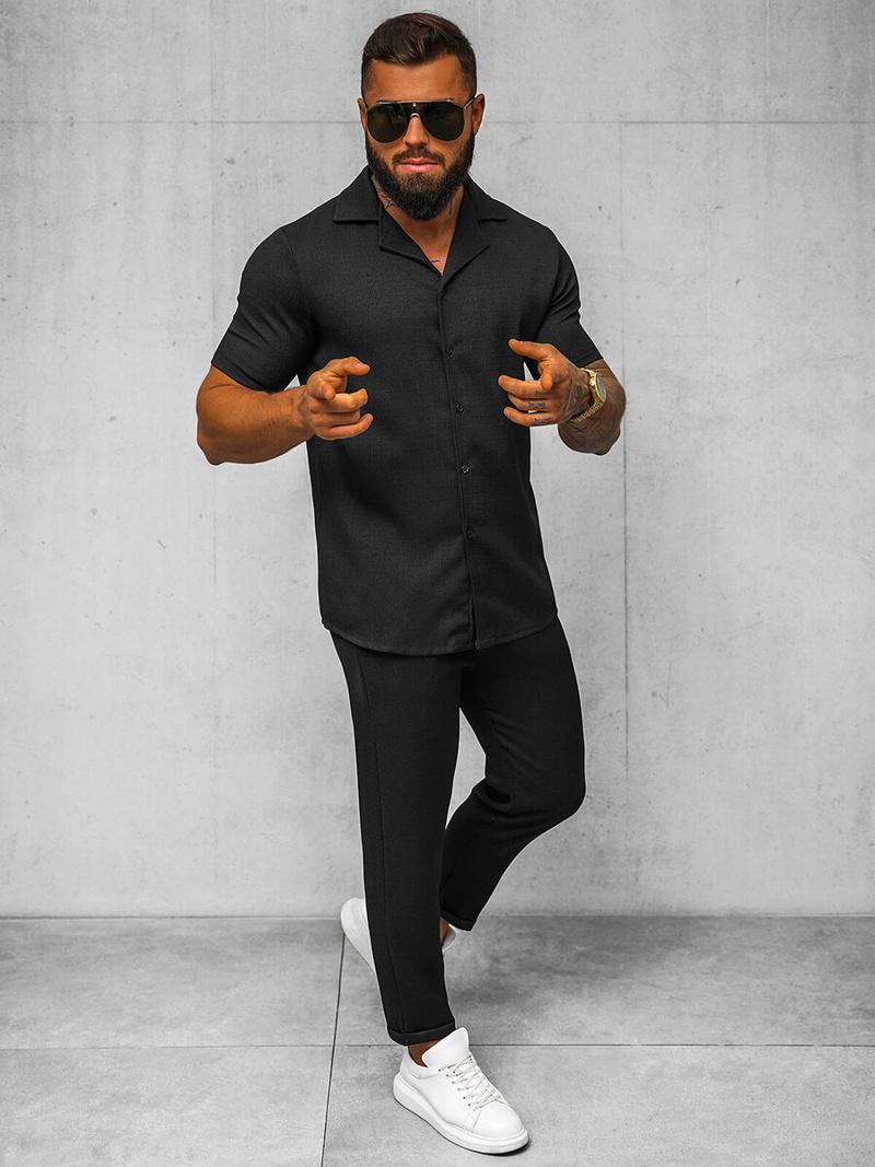 Vīriešu krekls ar īsām piedurknēm melns OZONEE O/Y971T