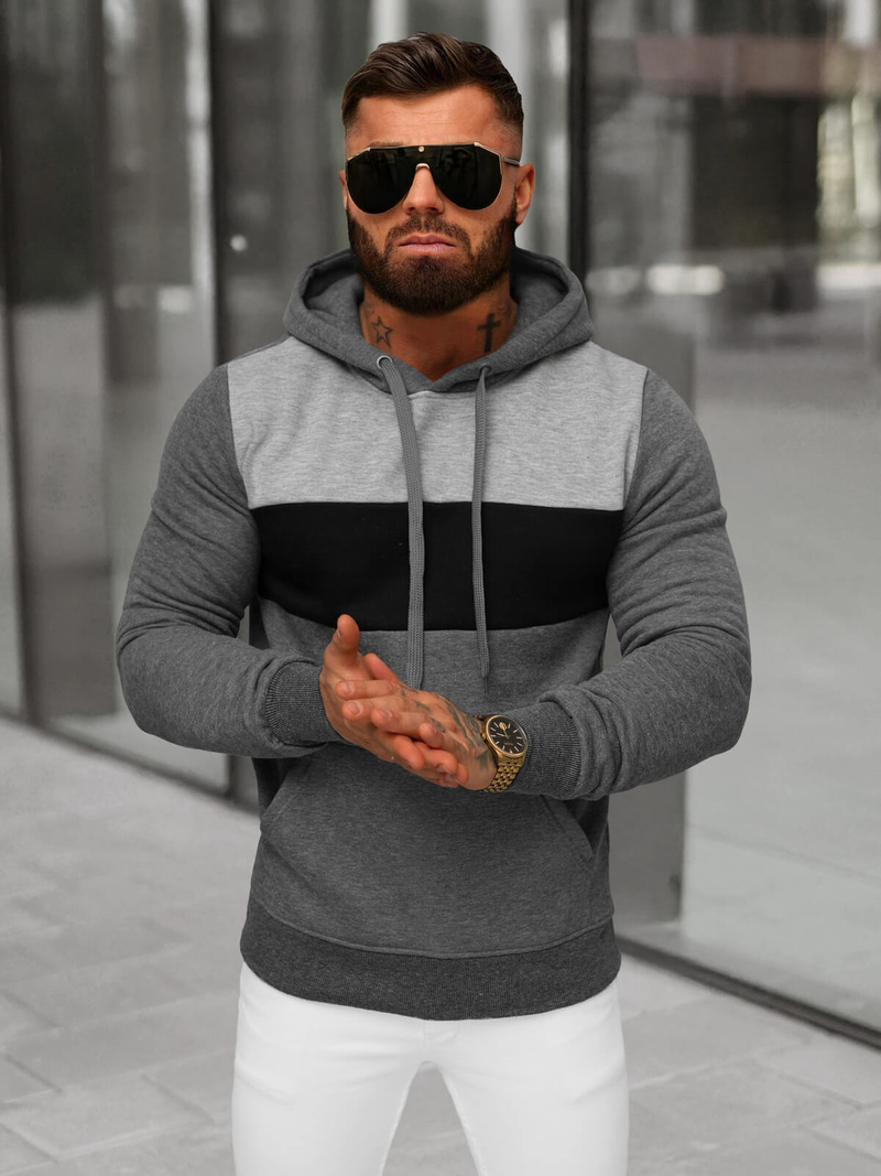 Vīriešu džemperis ar kapuci grafīta OZONEE JS/8B1312/5