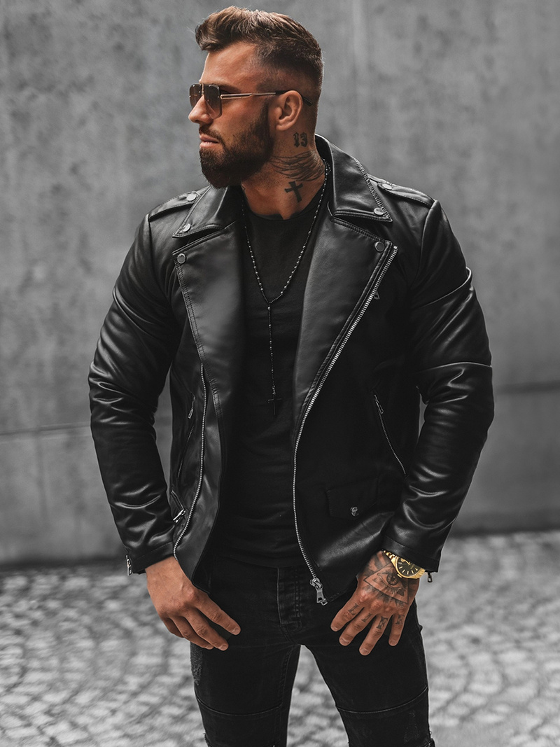 Vīriešu ādas virsjaka melna OZONEE JS/11Z8014