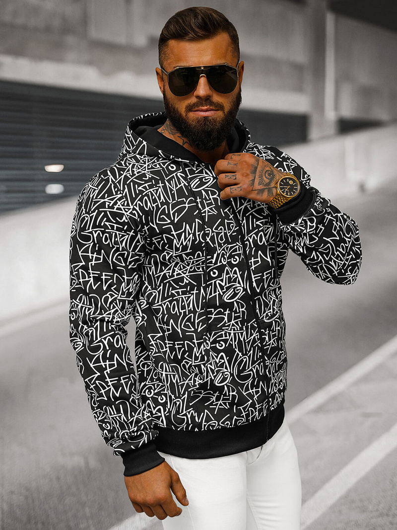 Vīriešu džemperis ar kapuci melna OZONEE JS/8B1183/3