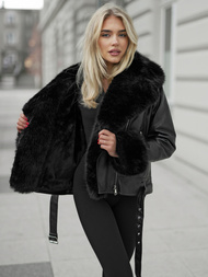 Sieviešu ādas jaka melna OZONEE JS/61M8507/392AZ