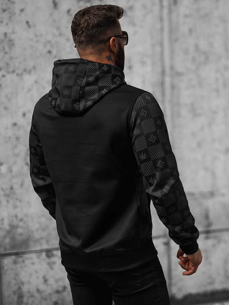 Vīriešu džemperis ar kapuci melns OZONEE O/B265