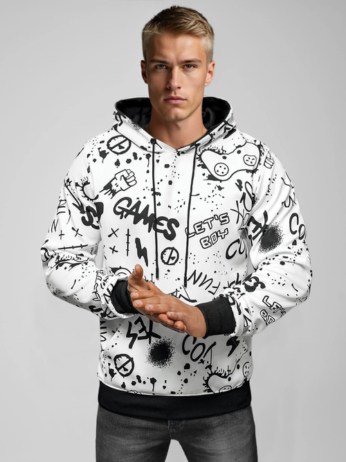 Vīriešu džemperis ar kapuci balta OZONEE JS/8B1227/1Z