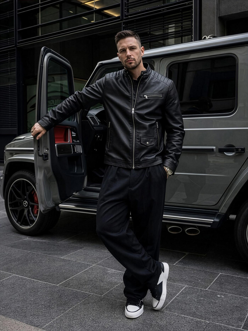 Vīriešu ādas virsjaka melna OZONEE JS/11Z8021