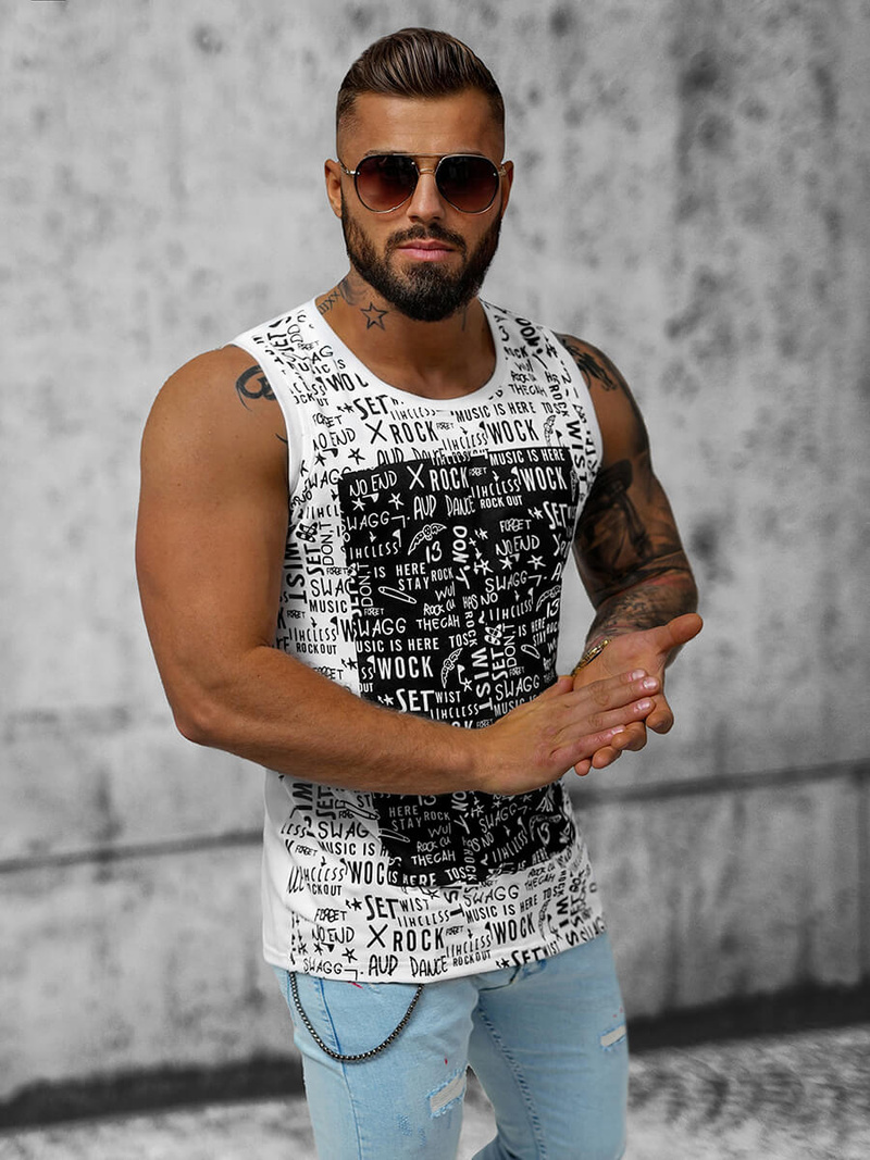 Vīriešu t-krekls bez piedurknēm balts OZONEE O/T103/1