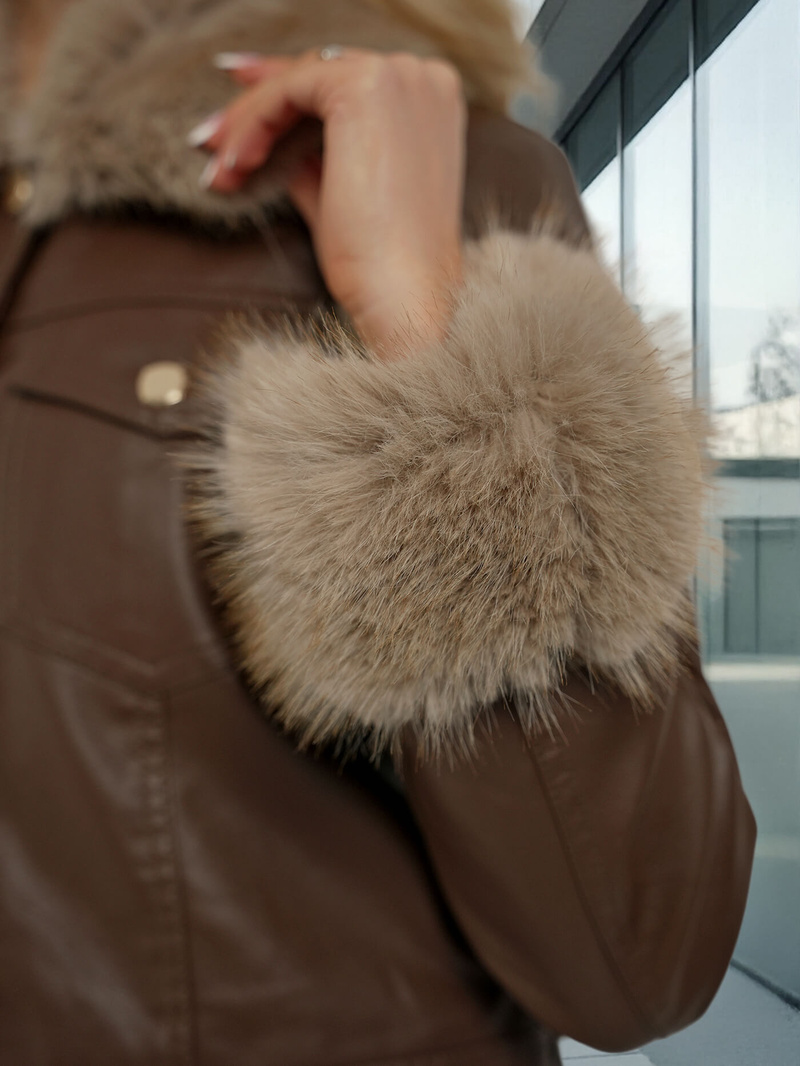 Sieviešu ādas jaka šokolāde OZONEE JS/61M8513/158