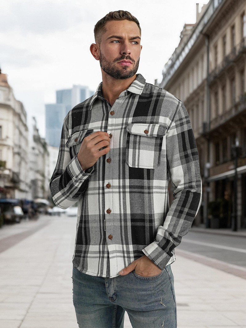 Vīriešu krekls melni-balts OZONEE NB/MC728N/3