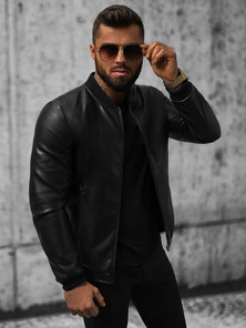 Vīriešu ādas virsjaka melna OZONEE JS/11Z8015