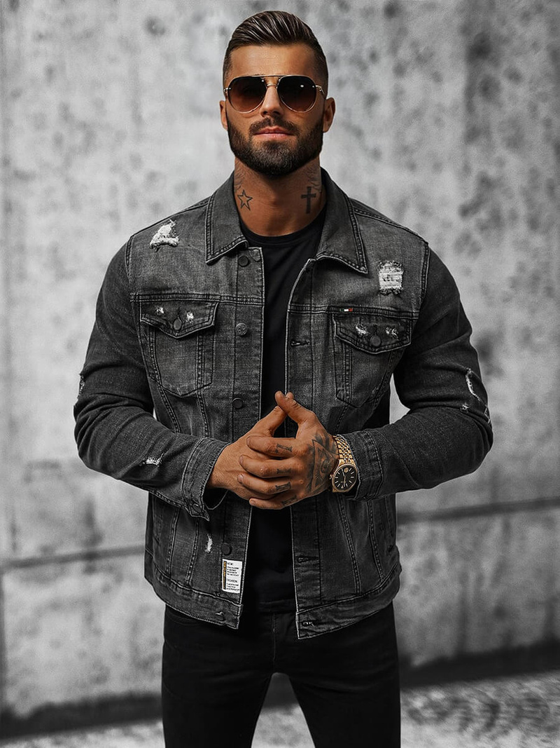 Vīriešu džinsu jaka melna OZONEE NB/MJ515N