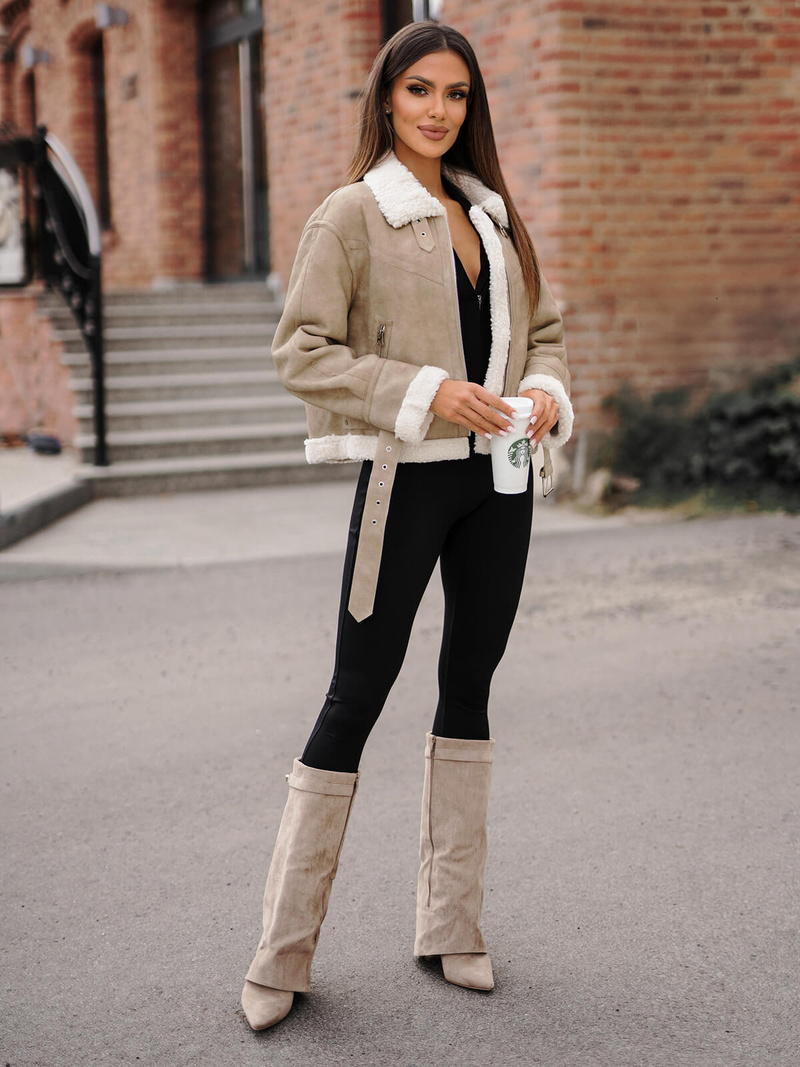 Sieviešu ādas jaka smilšu OZONEE O/81331