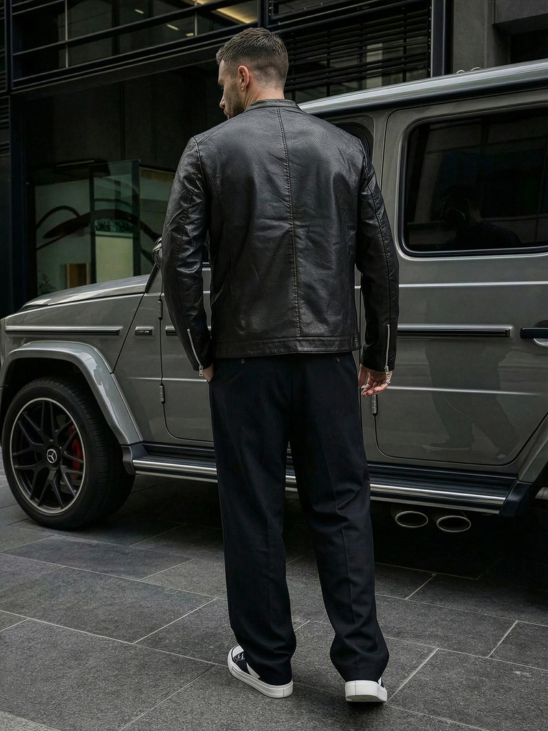 Vīriešu ādas virsjaka melna OZONEE JS/11Z8021