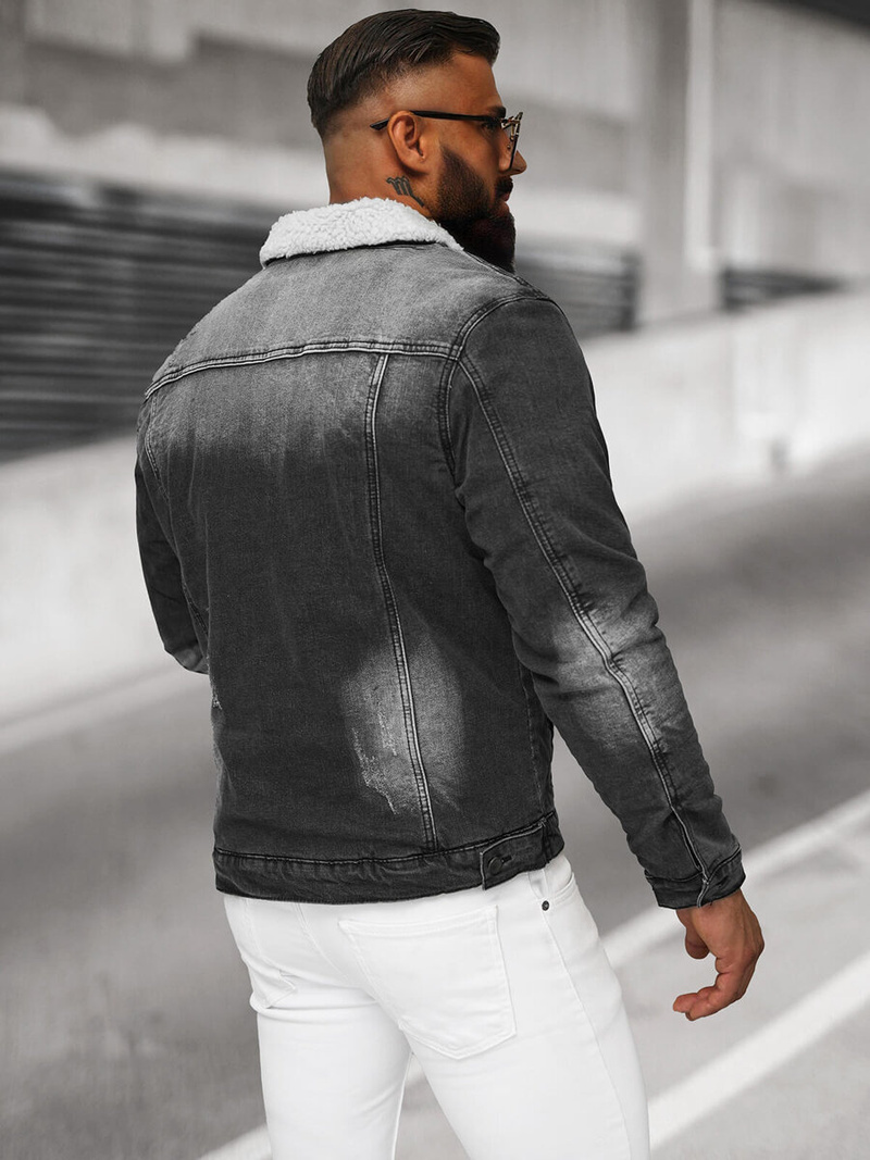 Vīriešu džinsu jaka šerpa melna OZONEE NB/MJ513N