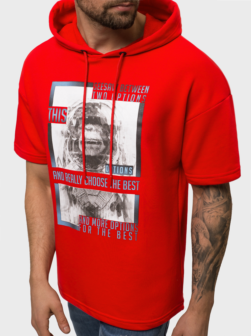 Vīriešu džemperis ar kapuci sarkana OZONEE B/20402010