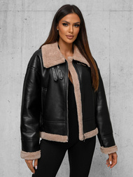 Sieviešu ādas jaka melni-smilšu OZONEE JS/11Z8176Z