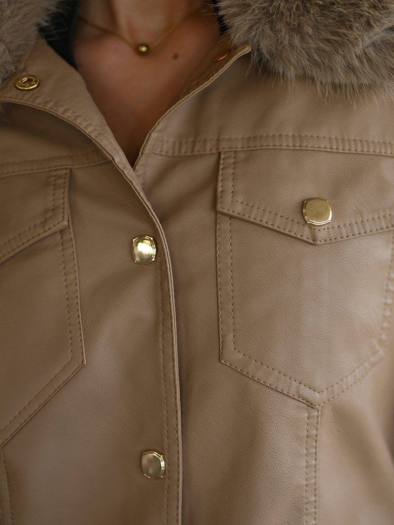 Sieviešu ādas jaka smilšu OZONEE JS/61M8513/84