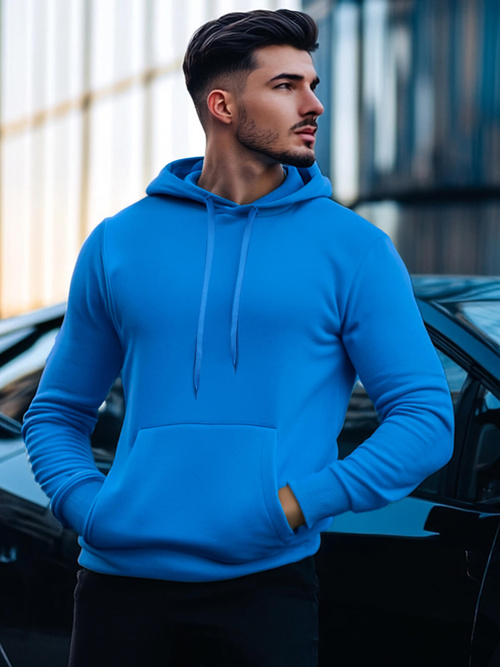 Vīriešu džemperis ar kapuci debesu zils OZONEE JS/2009Z