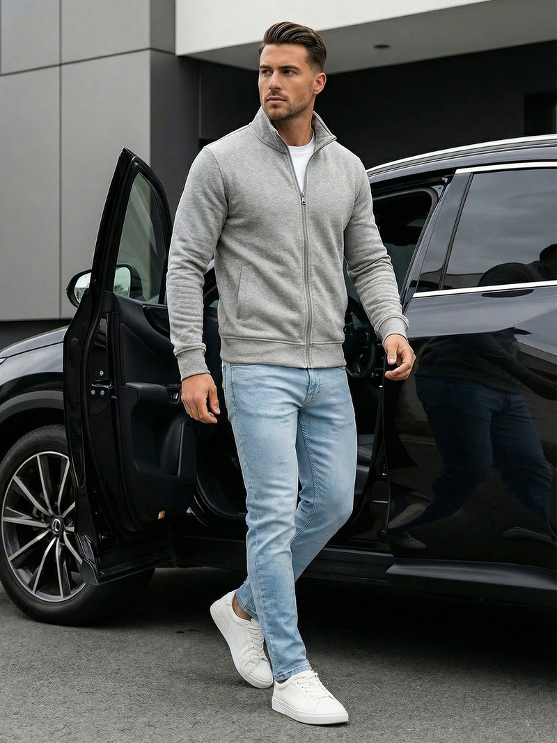 Vīriešu džemperis ar rāvējslēdzēju pelēks OZONEE JS/2002Z