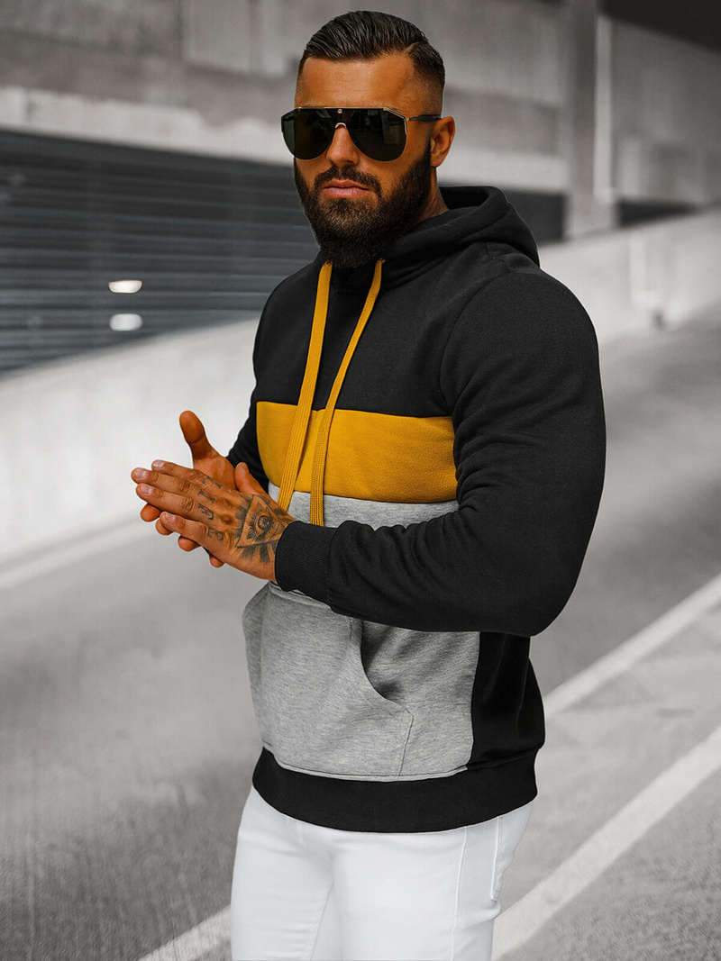 Vīriešu džemperis ar kapuci melna OZONEE JS/8B1320/3