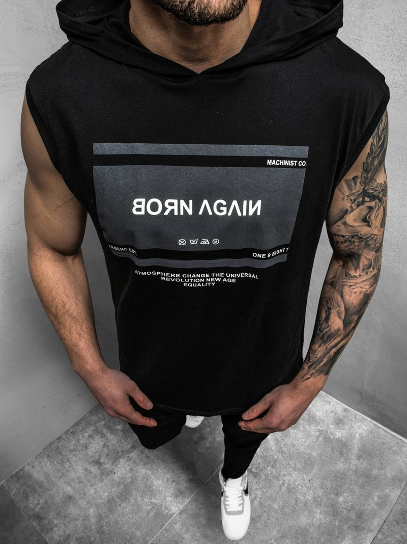 Vīriešu T-krekls bez piedurknēm melns-balts OZONEE MACH/M1152Z