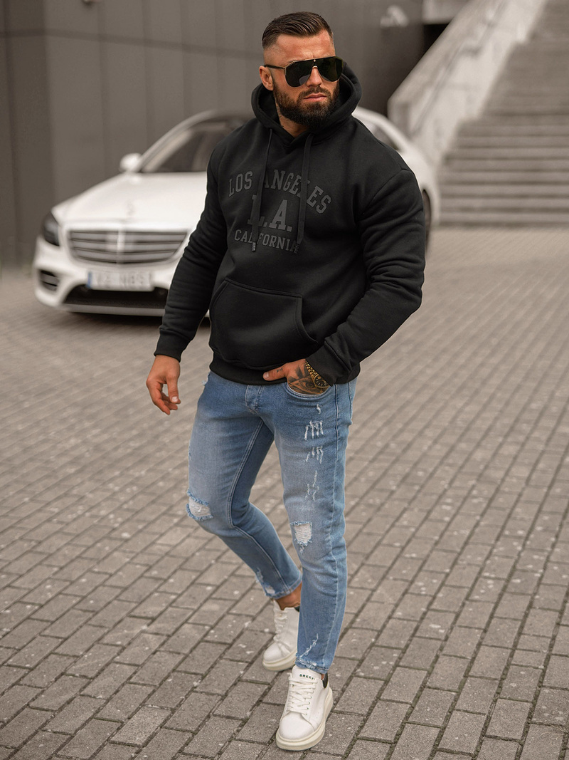 Vīriešu džemperis ar kapuci melna OZONEE JS/8B1356/3