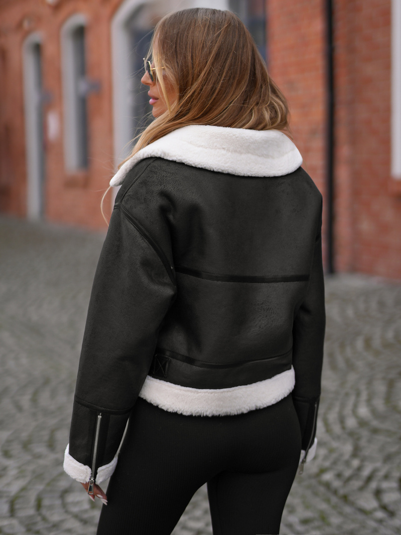 Sieviešu ādas jaka melna OZONEE JS/11Z8256