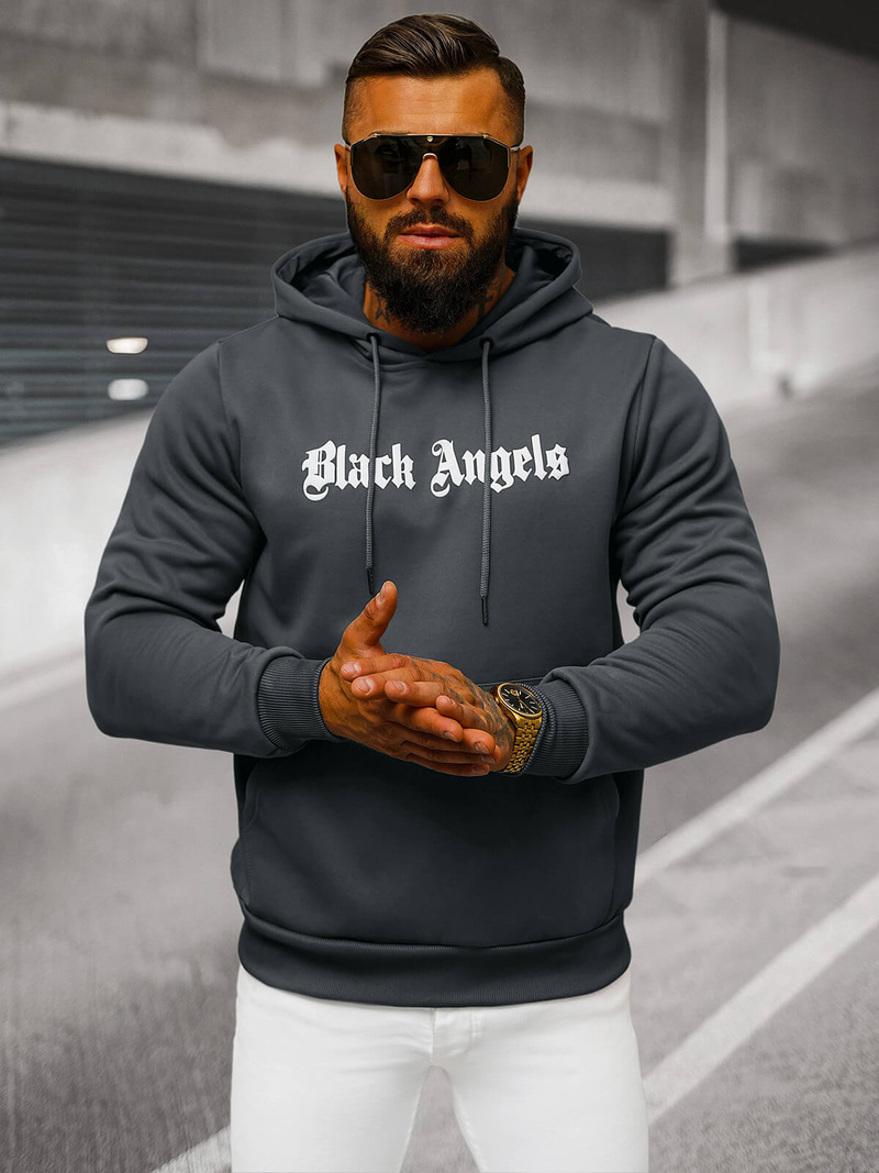 Vīriešu džemperis ar kapuci grafīta OZONEE JS/27B6509/5