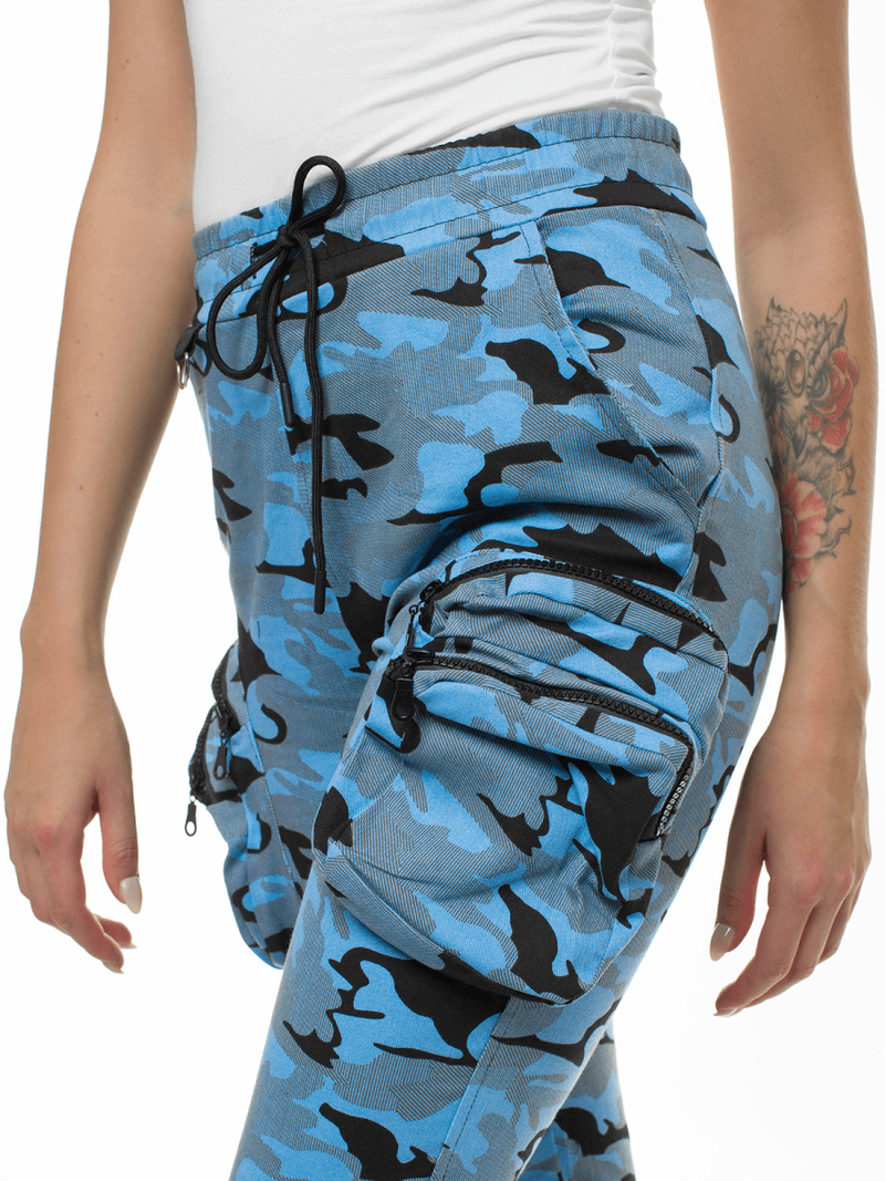 Sievietes chino jogger bikses debesu zili-melnas OZONEE O/802