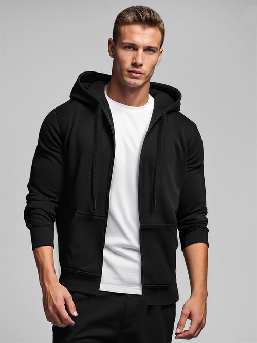 Vīriešu džemperis ar kapuci melns OZONEE JS/2008