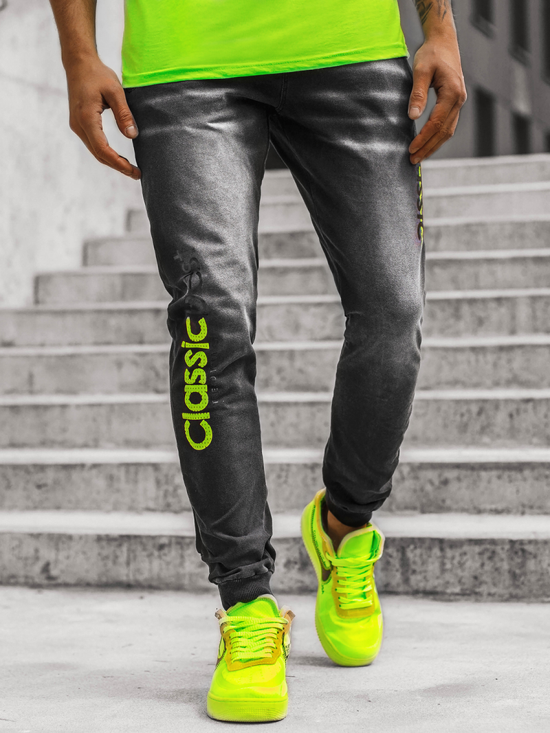 Vīriešu jogger bikses melnas-zaļas OZONEE JS/KK1102-2