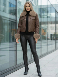 Sieviešu ādas jaka šokolāde OZONEE JS/61M8513/158