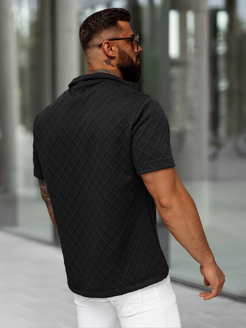 Vīriešu krekls ar īsām piedurknēm melns OZONEE O/B2257