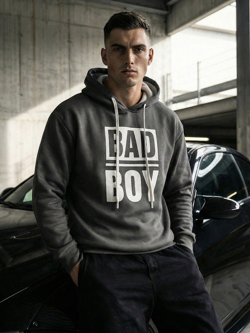 Vīriešu džemperis ar kapuci grafīta OZONEE JS/65B3909/5Z