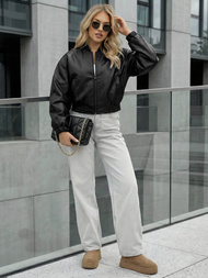 Sieviešu ādas jaka melna OZONEE JS/11Z8281Z