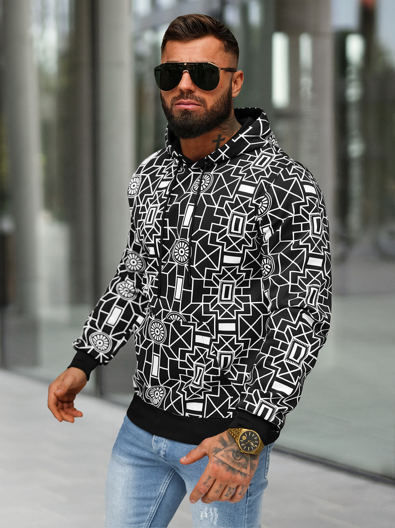 Vīriešu džemperis ar kapuci melns OZONEE JS/8B1236/3