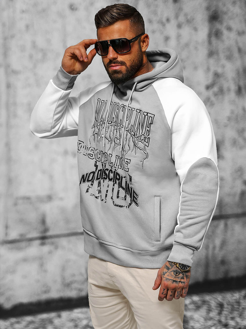 Džemperis ar kapuci pelēka OZONEE O/SWE23037