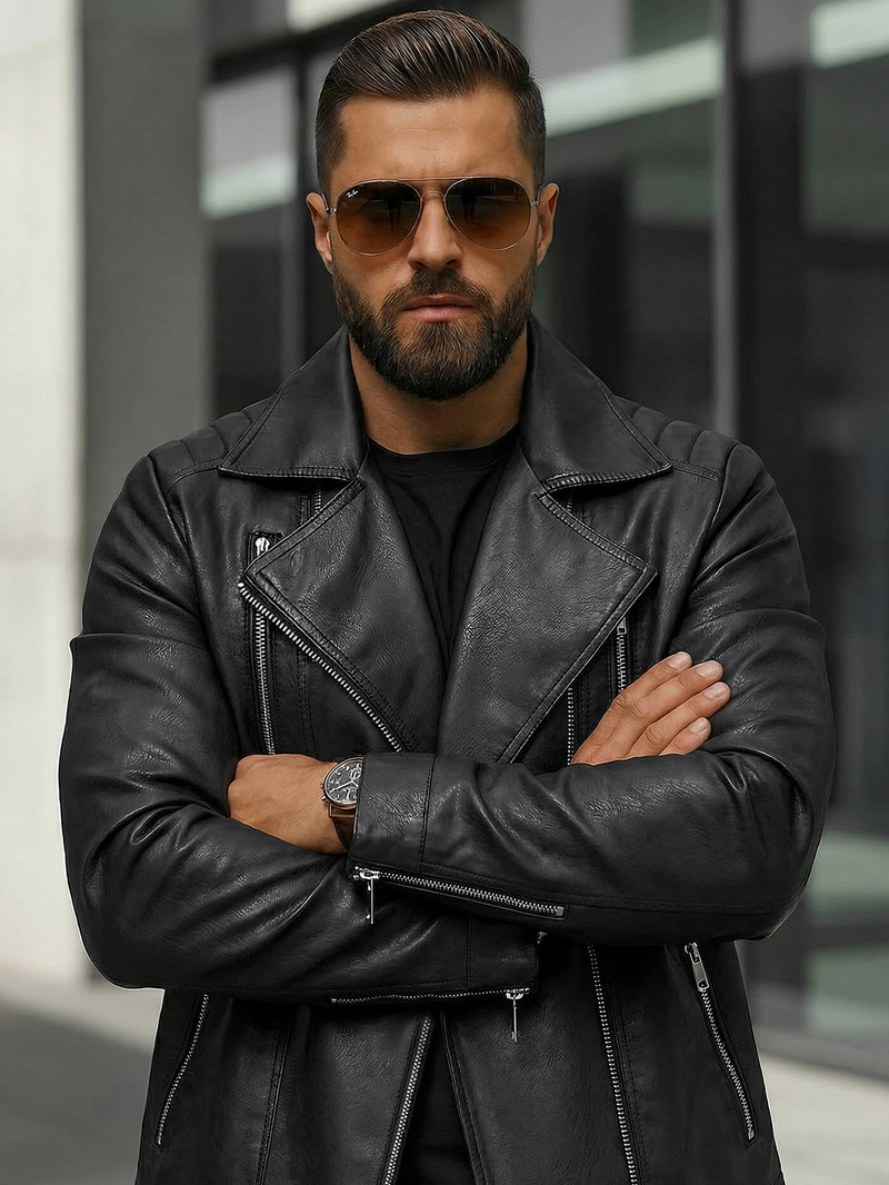 Vīriešu ādas virsjaka melna OZONEE JS/11Z8067Z