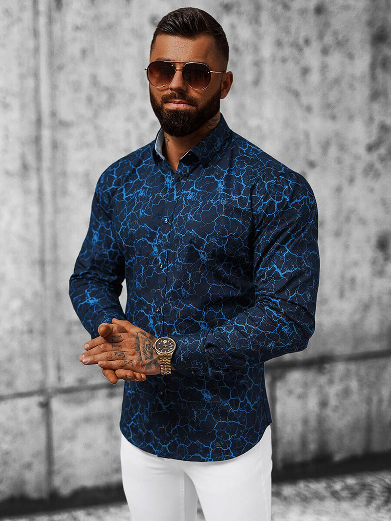 Vīriešu krekls debesu tumši zila OZONEE O/V02