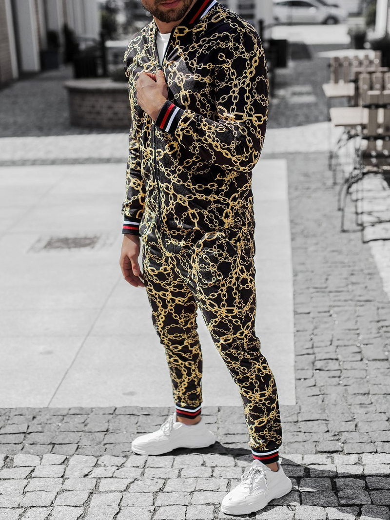 Vīriešu komplekts - Virsjaka un chino bikses, melns un zelts OZONEE O/5555/21