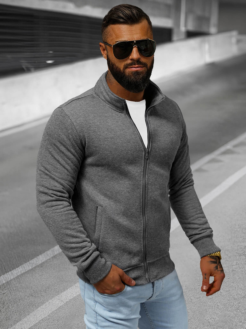 Vīriešu džemperis ar rāvējslēdzēju tumši pelēks OZONEE JS/2002Z