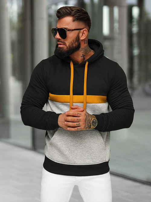 Vīriešu džemperis ar kapuci melna OZONEE JS/8B1319/3